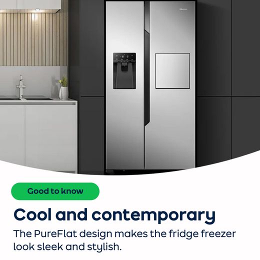Hisense American Fridge Freezer - Silver Glass - AO Annotation - PureFlat Design